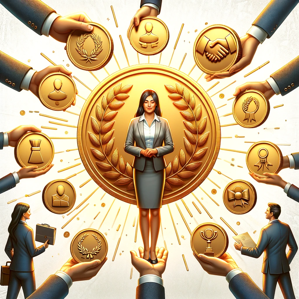 Illustration of skill accolades surrounding a professional